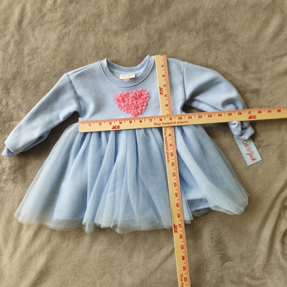 New! Cat & Jack Tutu Dress Blue Pink Heart Accent Long Sleeve 18M Girls - Picture 6 of 6